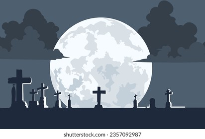 cementerio bajo la ilustración de la luna