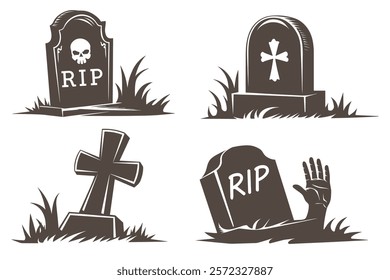 graveyard vector. tombstone vector set