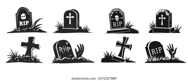 graveyard vector. tombstone vector set