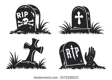 graveyard vector. tombstone vector set