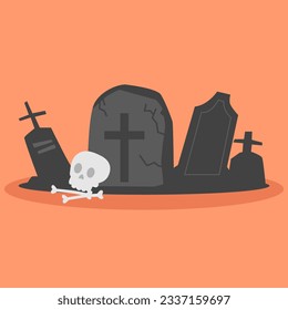graveyards skeletons skulls and tombstones to celebrate Halloween celebrities' holiday greetings. Vector illustration cartoon.