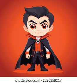 Ilustração de Gravis de um bonitinho rapaz do Drácula vestindo um manto de laranja preto no Halloween