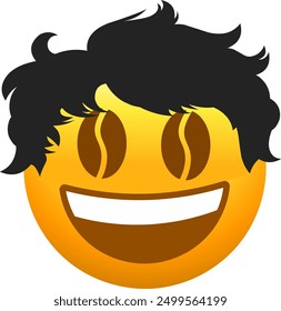 Gravis vector illustration, black haired coffee smile icon with coffee beans as eyes 