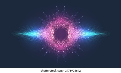 Gravitational Fractal Wave Burst. Physics, Science And Technology Background Design With Gravity Spheres. Vector Illustration Motion Gravity.