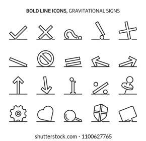 Gravitational signs, bold line icons. The illustrations are a vector, editable stroke, 48x48 pixel perfect files. Crafted with precision and eye for quality.