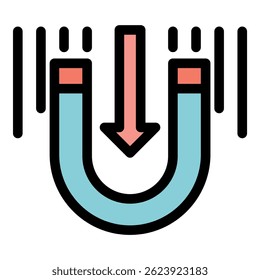 Gravity drop magnet icon. Outline gravity drop magnet vector icon color flat isolated