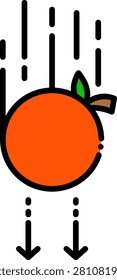 Gravity Falling Object Icon. A ball falling downward with motion arrows icon representing gravitational force and free fall physics. Suitable for mechanics education, gravity experiments, and physics theory presentations.