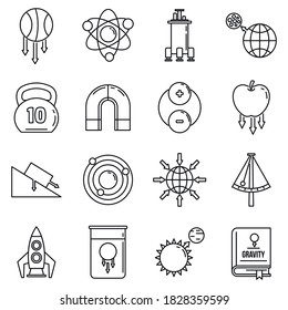 Gravity Force Icons Set. Outline Set Of Gravity Force Vector Icons For Web Design Isolated On White Background