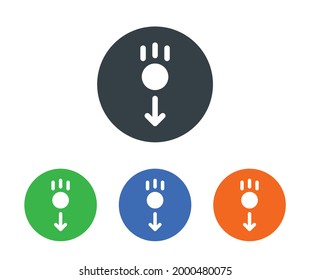 Gravity icon. Ball falling down sign vector on circle button. Physics and gravity concept. Dropping object symbol