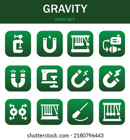 gravity icon set. Vector  illustrations related with Clamp, Magnet and Newton cradle