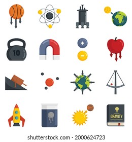 Gravity icons set. Flat set of gravity vector icons isolated on white background