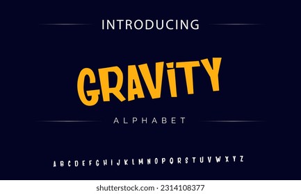 Gravity Playful style font design, childish alphabet letters and numbers vector illustration
