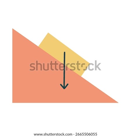 Gravity scheme hand drawn flat style vector illustration. Back to school theme element. Physics science. Bar on an inclined plane.	