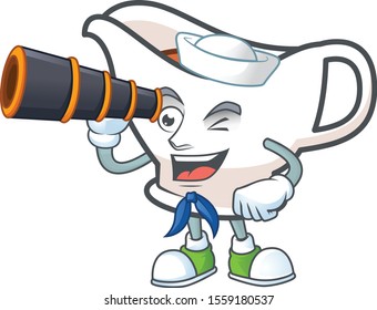 Gravy boat for dish with sailor holding binocular mascot.