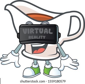 Gravy boat for dish with virtual reality mascot.