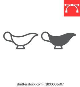 Gravy boat line and glyph icon, kitchen and bowl, sauce boat sign vector graphics, editable stroke linear icon, eps 10