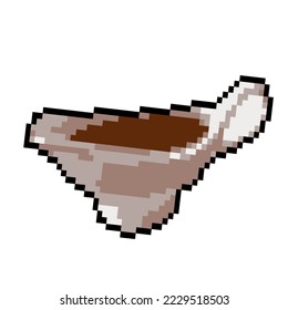 Gravy boat pixel. Sauce ketchup for food. isolated on white background. Vector illustration. Item for game or graphic design.