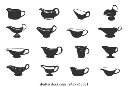 Gravy boat silhouette, Gravy sauce boats silhouette, Gravy boat vector, Sauce boat vector.
