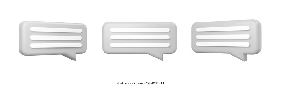 Gray 3d bubble talks set isolated on white background. Glossy grey speech bubbles, dialogue, messenger shapes. 3D render vector icons for social media or website