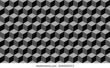 Cinza 3d cubo sem costura padrão isométrico fundo textura geométrica, cor escura.