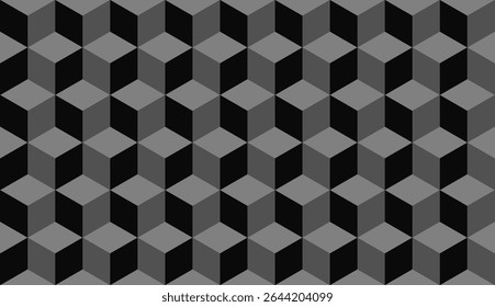 Cinza 3d cubo sem costura padrão isométrico fundo geométrico textura. Quadrados de fundo de cubo 3d cinza escuro.