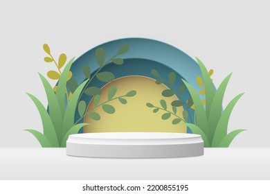 Gray 3d podium with floral background design. Vector illustration. Eps10 