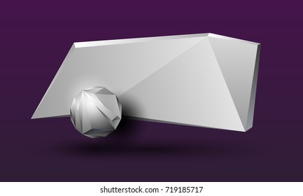 Gray 3D polygonal banner for text. Abstract polygonal geometric rectangular frame with a molecule. Template for a technological or scientific presentation.