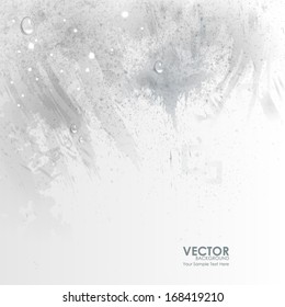 Gray abstract artistic background with water drops. Imitation watercolors. Vector illustration