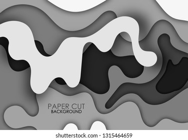 Gray abstract background from cut out of paper shapes and shadow.
