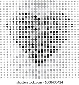 Gray abstract background with dots and black heart. Vector illustration
