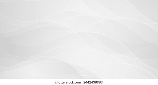 Gray abstract background with glowing wave lines. Elegant wavy layer of overlap. Modern textured design. Sleek and clean light gray banner template. Vector illustration