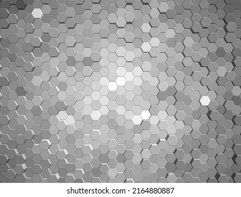 Gray abstract background with hexagons. Geometric backdrop 3D. Vector illustration with honeycomb in realistic style.