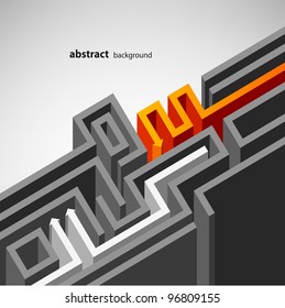 Gray abstract background with labyrinth both orange and white arrows