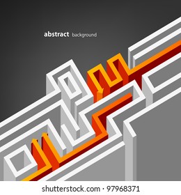 Gray abstract background with labyrinth both orange and white arrows