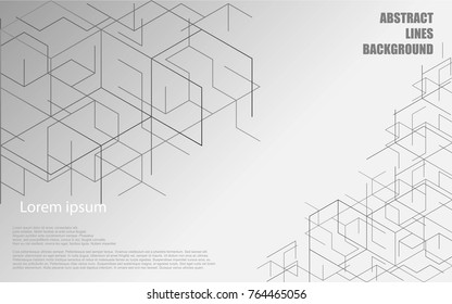 Gray abstract background Network pattern with text in the corner of the picture Build with straight lines and overlapping geometric shapes. Vector illustration