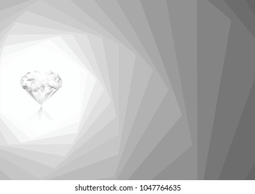 Gray abstract background, shinning diamond with reflection, surrounded by swirl gray hexagonals