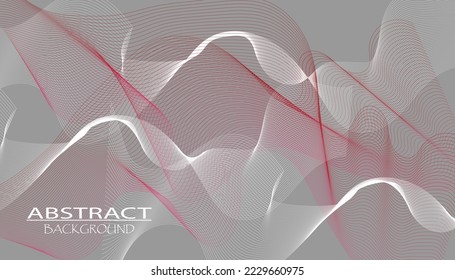 Gray abstract background with smooth soft wavy lines of white and red giving an elegant texture of curves. modern illustration for presentations, websites, posters, banners, flyers.