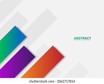 gray abstract background with three colorful diagonal rectangles and shadows