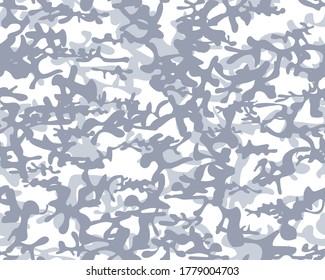 Gray Abstract Camo Print. Snow Camo Paint. Army Gray Canvas. Modern White Texture. Snow Vector Pattern. Military Vector Camoflage. Winter Urban Camouflage Seamless Brush. Repeat Woodland Camouflage