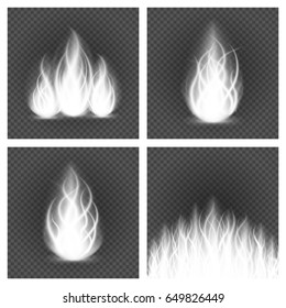 Gray abstract fire flame light on black. Backgrounds set vector illustration. Burning flames translucent elements Special Effect.