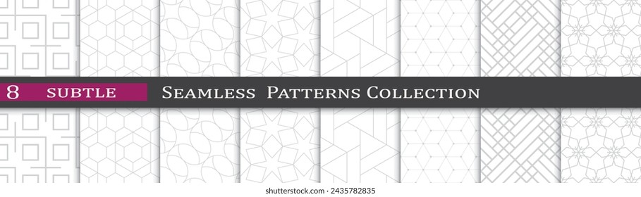Gray abstract pattern prints. Seamless simple vector set. Modern subtle pattern collection.