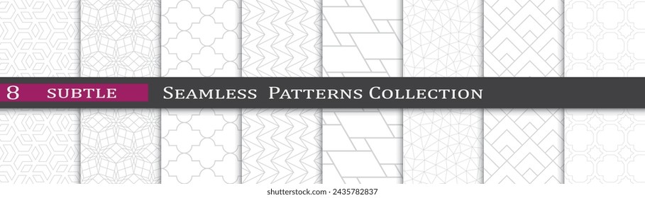 Gray abstract pattern prints. Seamless simple vector set. Modern subtle pattern collection.