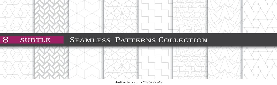 Gray abstract pattern prints. Seamless simple vector set. Modern subtle pattern collection.