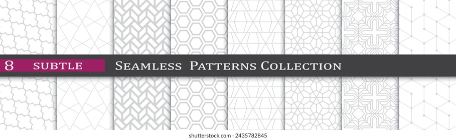 Gray abstract pattern prints. Seamless simple vector set. Modern subtle pattern collection.