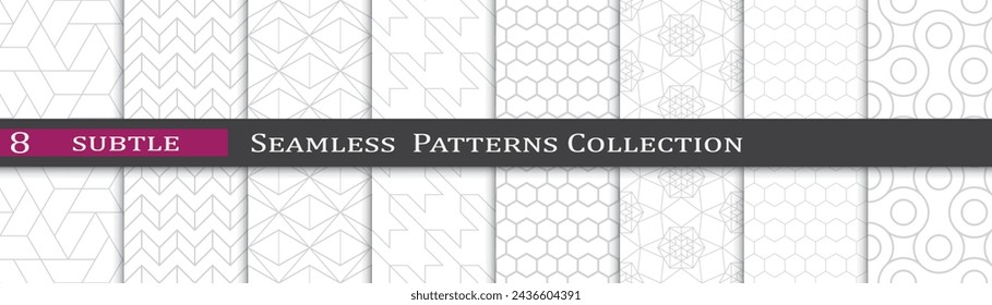 Gray abstract pattern prints. Seamless simple vector set. Modern subtle pattern collection.