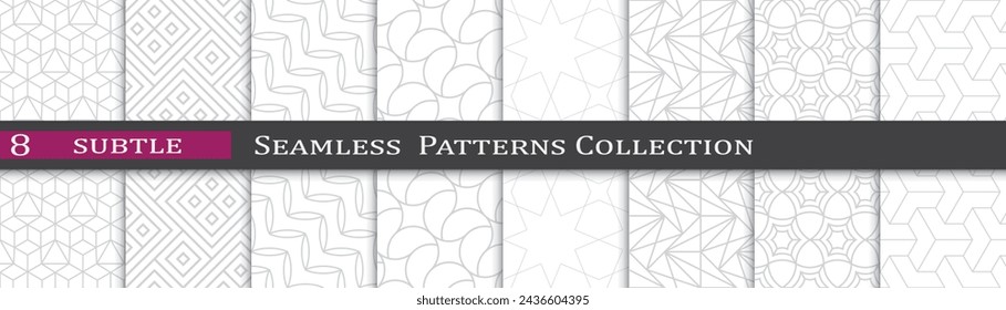 Gray abstract pattern prints. Seamless simple vector set. Modern subtle pattern collection.