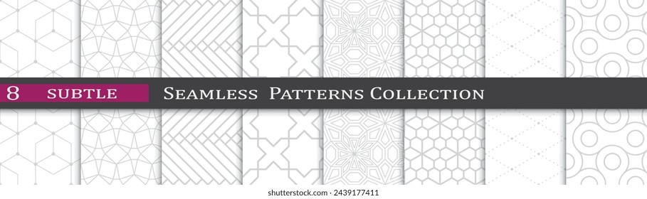 Gray abstract pattern prints. Seamless simple vector set. Modern subtle pattern collection.