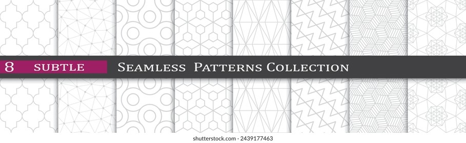 Estampados abstractos en gris. Conjunto de vectores simple sin costuras. Colección de patrones sutiles modernos.