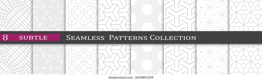 Gray abstract pattern prints. Seamless simple vector set. Modern subtle pattern collection.