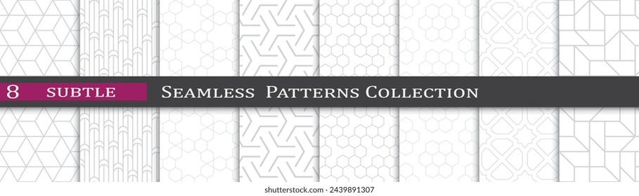 Gray abstract pattern prints. Seamless simple vector set. Modern subtle pattern collection.